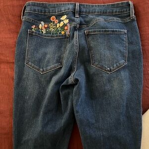 Old Navy Dark Blue Skinny Jeans with Hand Stitched Floral Embroidery